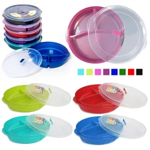 2 Pack BPA-Free Divided Plates w Lids Microwave Dishwasher Safe Lunch Containers