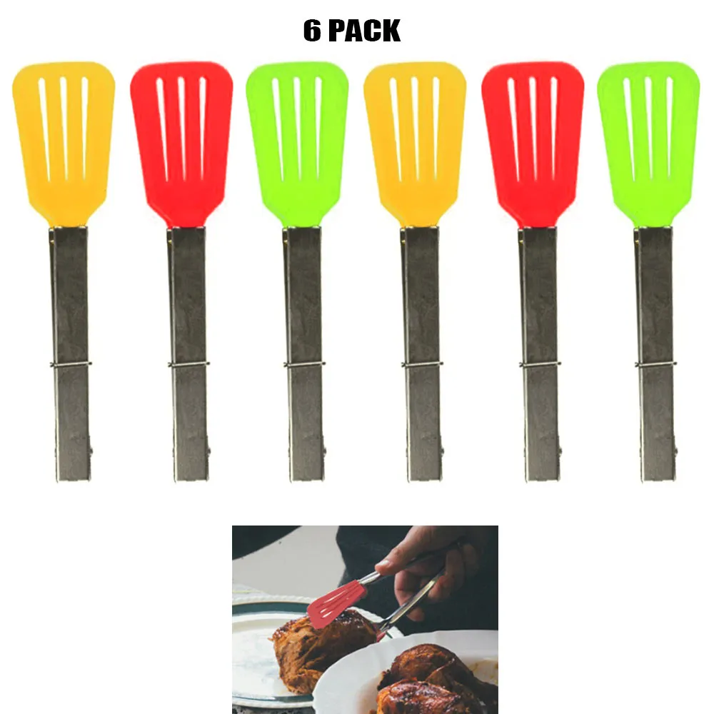 6 PC Cooking Tongs Kitchen Nylon Slotted Silicone Serving Heat Resistant Turner