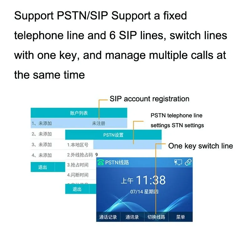 6 Way Dual Mode Smart Phone For Pstn And Sip Recording