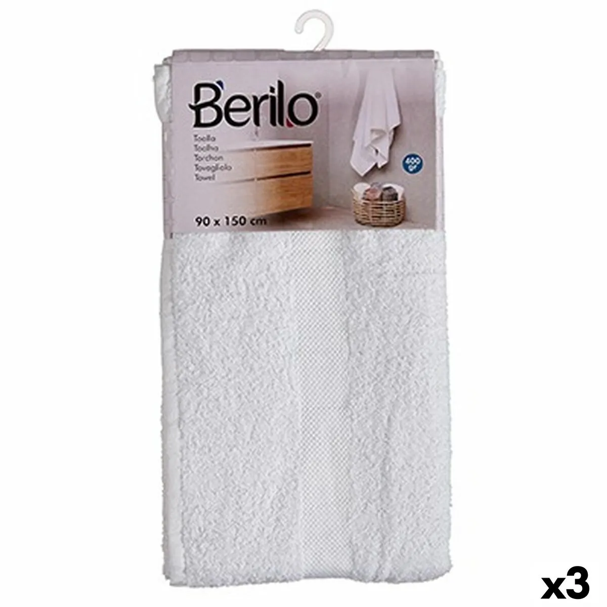 Bath Towel 90 x 150 Cm White 3 Units