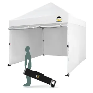 CROWN SHADES 10x10 Pop Up Canopy Tent Instant Commercial 1-Person Setup Patended Centerlock with 400D Silver Coated Fabric, 4 Sidewalls, 4" Wheels, 4 Upgraded Weights, Sto'N Go Bag, White