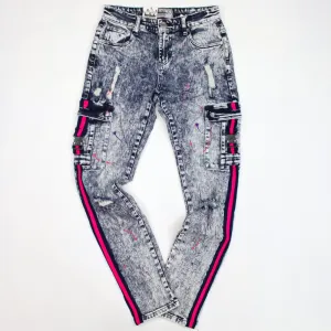 DenimICity-Snow Blue Washing Cargo Denim