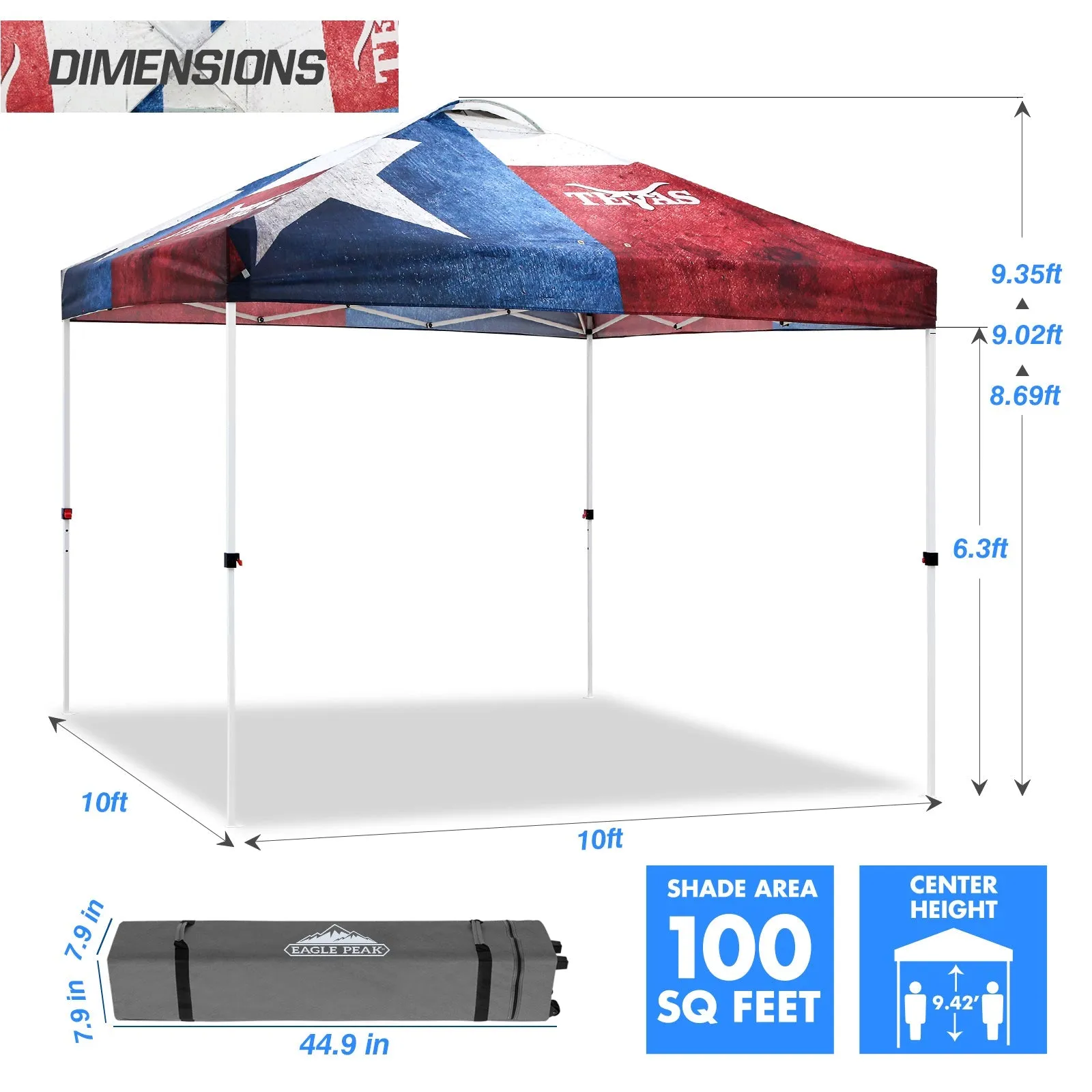 Eagle Peak SHADE GRAPHiX Easy Setup 10x10 Pop Up Canopy Tent with Digital Printed Tex