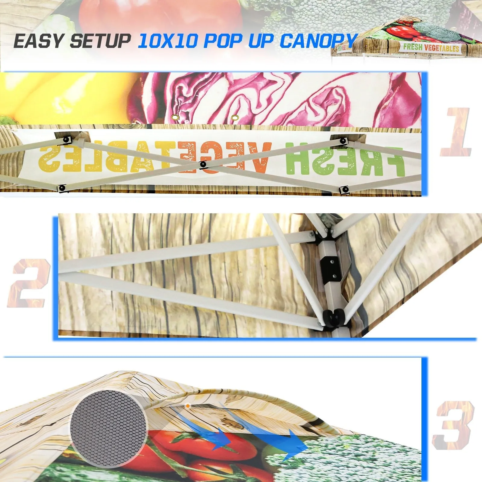Eagle Peak SHADE GRAPHiX Easy Setup 10x10 Pop Up Canopy Tent with Digital Printed Vegetable