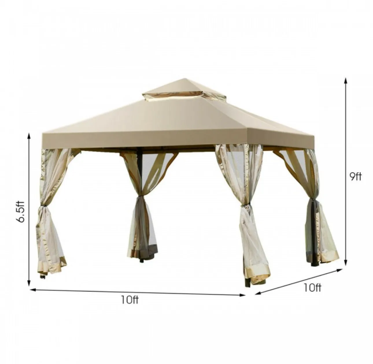 Heavy Duty Beautiful Outdoor 2-Tier 10x10 FT Screw-Free Structure Patio Shelter Gazebo Canopy | For Gatherings, BBQ, Pool, Etc | Waterproof | Easy Assembly