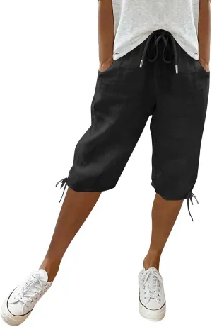 Hiking Pants Women Cold Drawstring Summer Loose Capri Pants for Women Stretch Cargo Petite Womens Capris Linen
