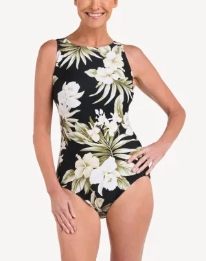 Island Greenery High Neck One Piece Swimsuit