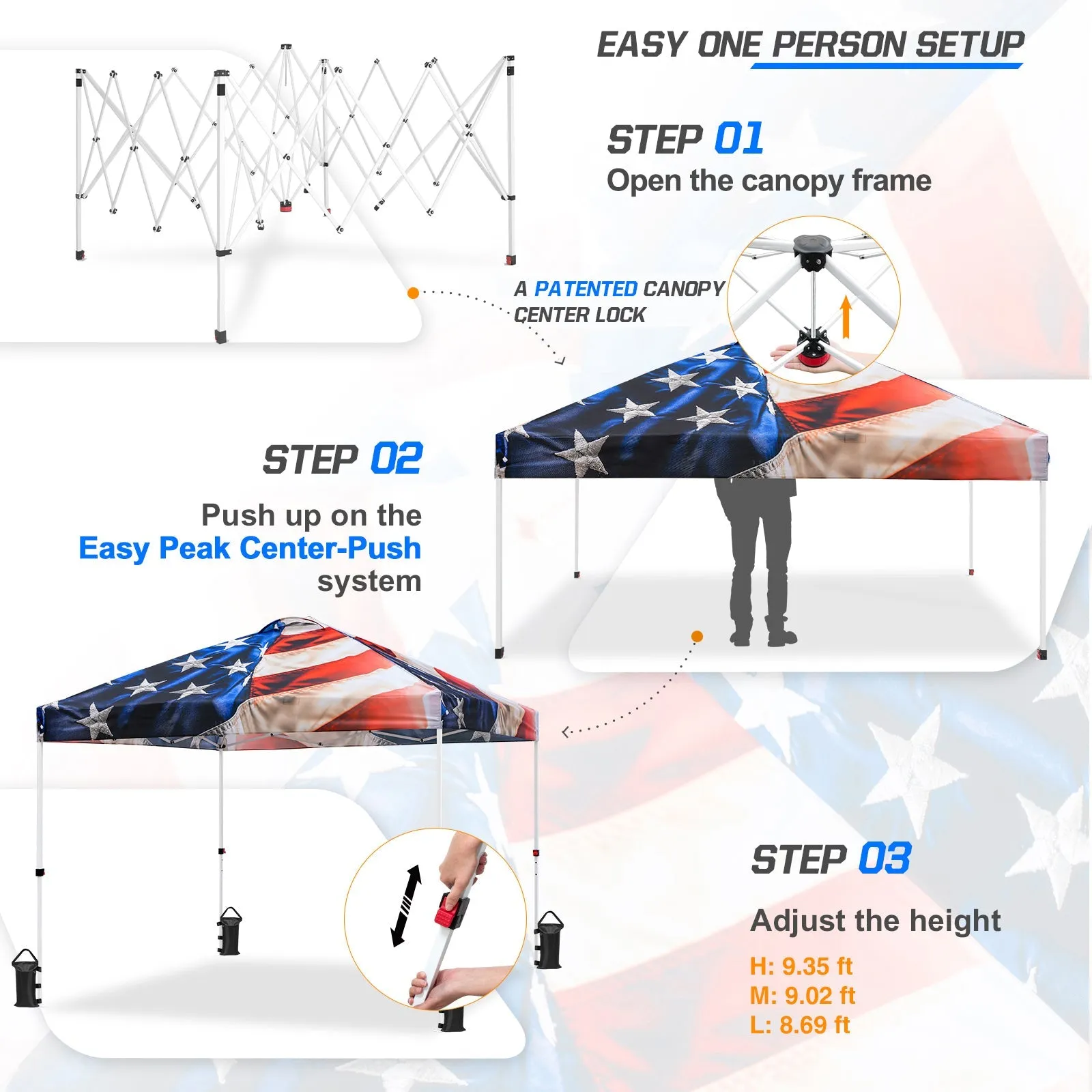 SHADE GRAPHiX Easy Setup 10x10 Pop Up Canopy Digital Printed Tent(Stars and Stripes)