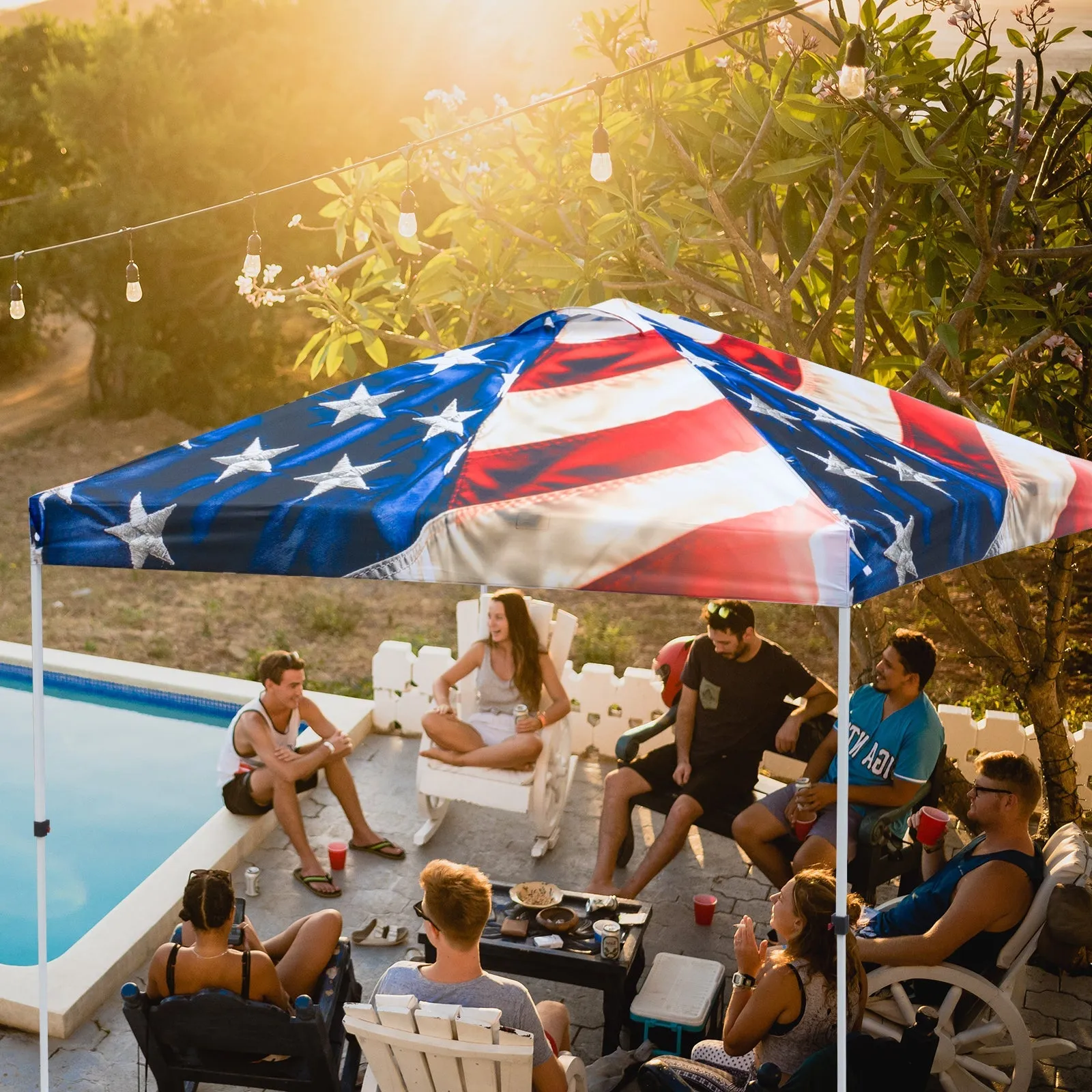 SHADE GRAPHiX Easy Setup 10x10 Pop Up Canopy Digital Printed Tent(Stars and Stripes)