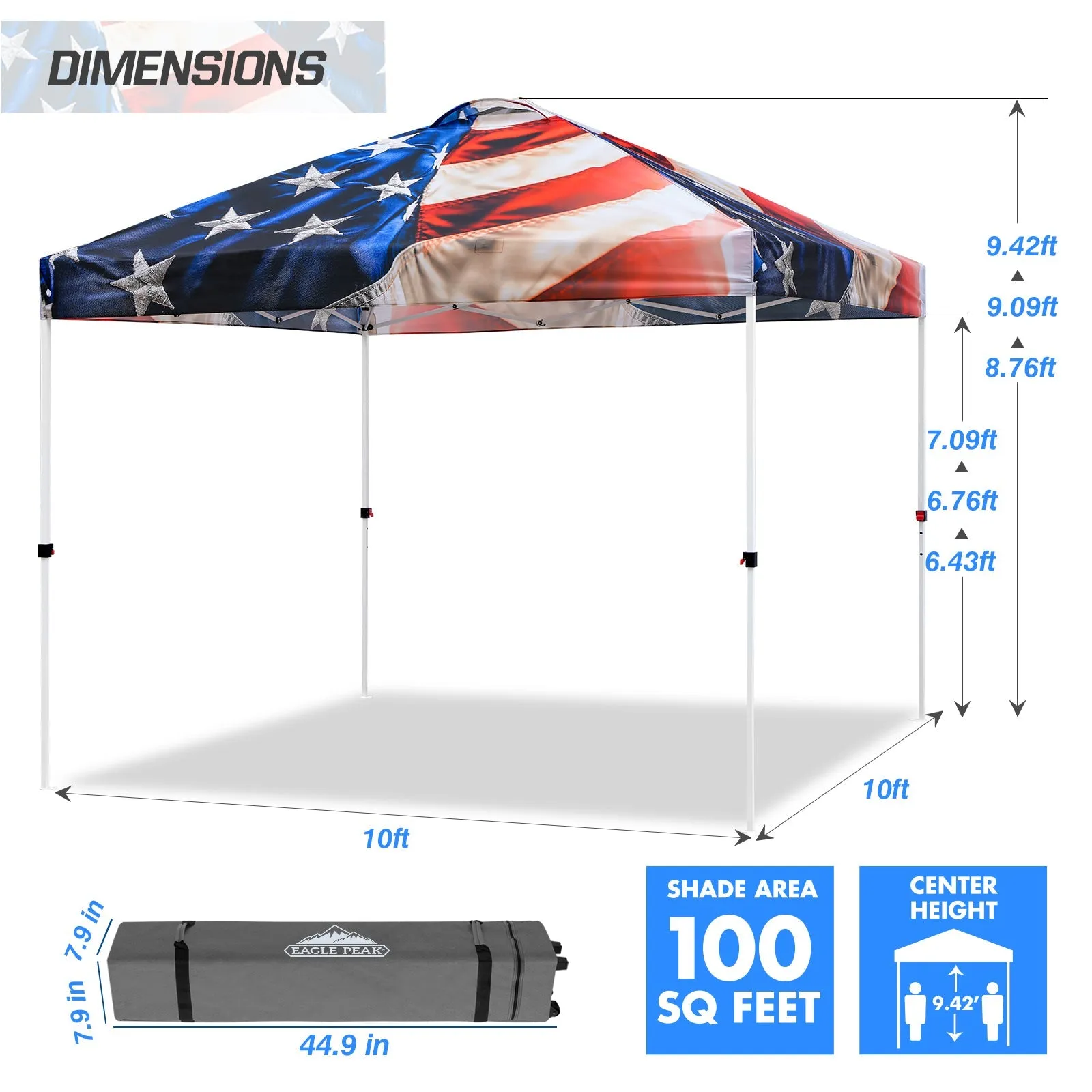SHADE GRAPHiX Easy Setup 10x10 Pop Up Canopy Digital Printed Tent(Stars and Stripes)