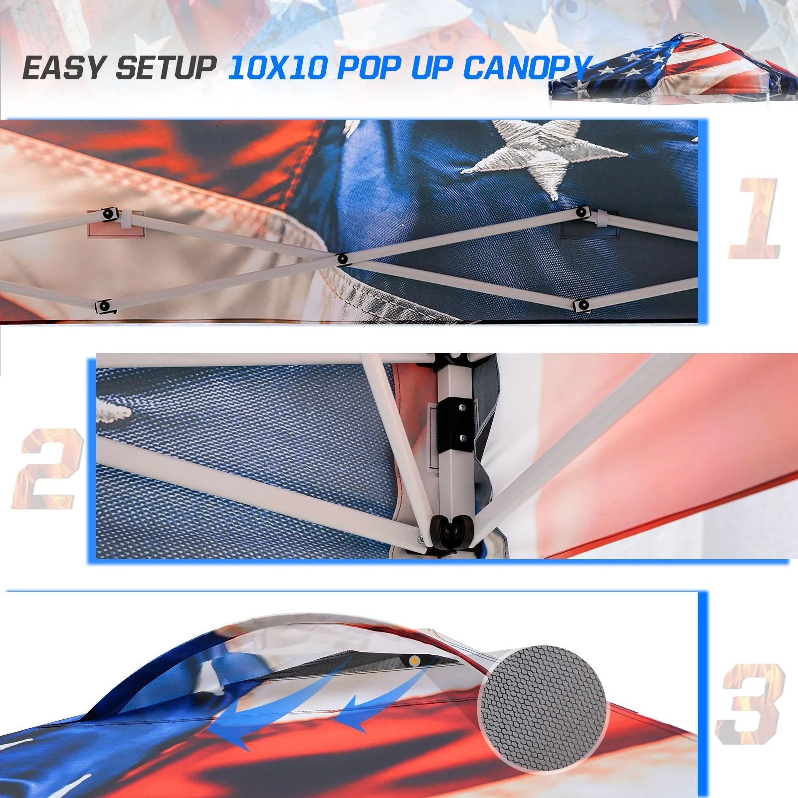 SHADE GRAPHiX Easy Setup 10x10 Pop Up Canopy Digital Printed Tent(Stars and Stripes)