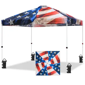 SHADE GRAPHiX Easy Setup 10x10 Pop Up Canopy Digital Printed Tent(Stars and Stripes)